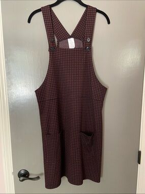 Women’s Rachel Plaid Pinafore Dress in Burgundy and Black, Size XL